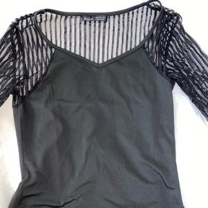 SHEIN Black Bodysuit with Lace Sleeves